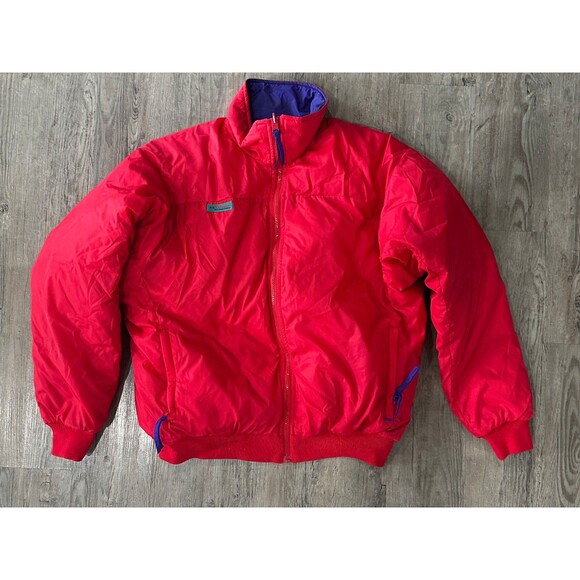 Vintage 90s Columbia Down Puffer Jacket Reversible Mens Large Red Blue - Picture 1 of 9